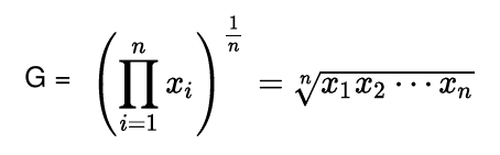 The geometric mean is defined as the nth root of the product of n numbers